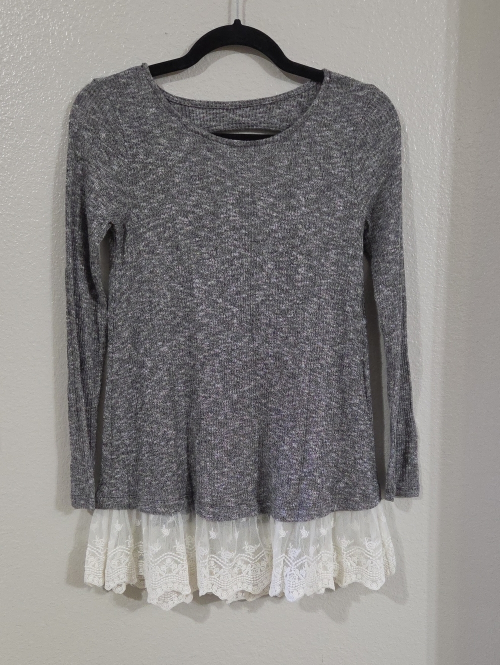 Staccato Gray Knit Tunic with White Lace Trim